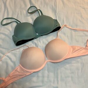 PINK Victoria's Secret Teal and Blush Wear Everywhere Super Push Up Bras 34C